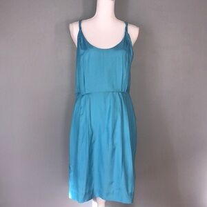 Banana Republic Dress Women Sz 4 Blue Silk Cotton Twist Criss Cross Back Pockets